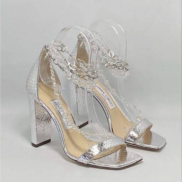 Jimmy Choo Neena Croc-Embossed Metallic Leather Embellished Sandals size 36.5 - Picture 5 of 14